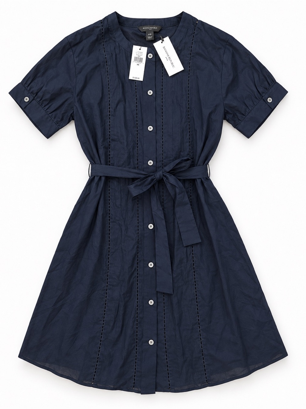 ✨ NEW✨ Banana Republic Navy Belted Button-Front Dress – Size XS